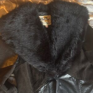 Vintage Imperial Women's Black Leather Jacket with Fur Collar